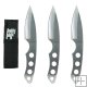 Set 3 Ninja Stealth Silver Throwing Knives with Nylon Case