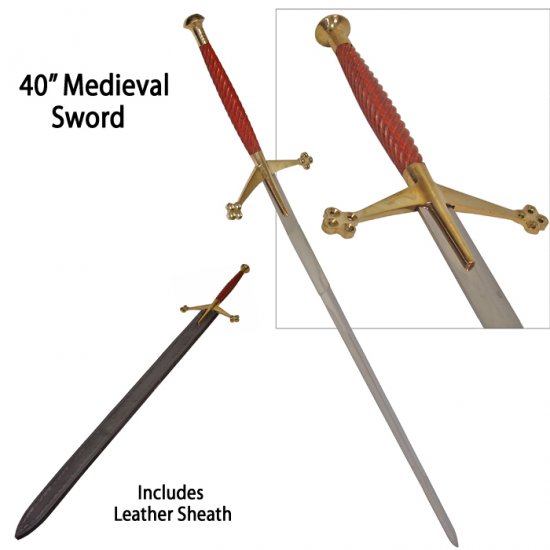 Wood and Brass Medieval Sword - Click Image to Close