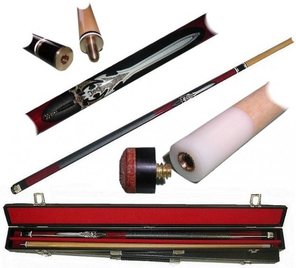 Medieval Red Sword Pool Cue with Case - Click Image to Close