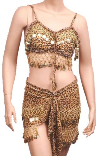 Two Piece Animal Print Belly Dancer Set with Hanging Bead & Coin - Click Image to Close
